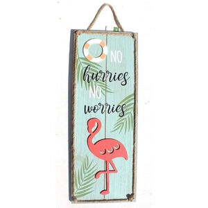 COPY - No Hurries No Worries Pink Flamingo Wood Sign Nautical Rope Beach House …